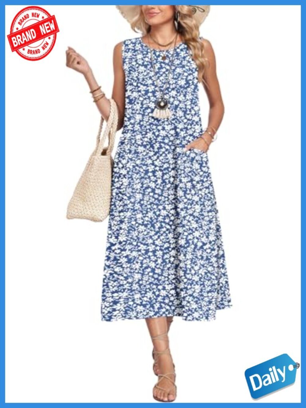 Sleeveless Midi Sundress with Pockets - Summer Casual